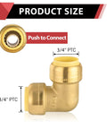 3/4 Inch DZR Brass Push Fit Elbow Fittings for Pex Copper CPVC Pipe Plug And Play No Sweat Glue Free Plumbing Connections.