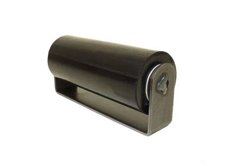Heavy-Duty Gate Guide Rollers For Weld-On Installation Rubber Gate Roller Set 6.5 Inch Long With 3 Inch Overall Height And 2.5 Inch Roller Width Sold In Pairs Built For Wide Gates And Smooth Guided Movement on white background
