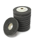 Stack of gray nylon fiber polishing wheels, 4 inch diameter, 16mm bore, from Five Piece 4 Inch Gray Nylon Fiber Polishing Wheels Set.