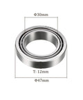 30mm X 47mm X 12mm Kozelo Tapered Roller Bearing Chrome Steel Cone And Cup Set For Conveyor Systems view with dimensions.