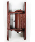 Heavy Duty Bolt On Driveway Gate Hinges Adjustable With Greasable Zerk Fittings Tough As Nails To Swivel Smooth Over Massive Loads Up To 1000 Lbs Includes Five Pair Sets top view of rust-colored hinge with zerk fitting and adjustment gear