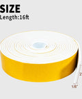 White Foam Rubber Seal Tape Self Adhesive Weather Stripping Gap Filler Foam Backer Tape 2 Inch Wide By Slim Cut 16 Foot Roll rolled up showing width measurements.