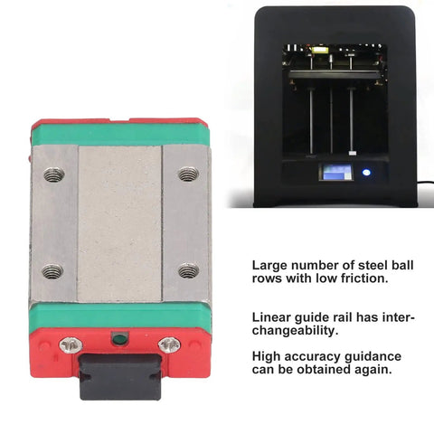 Two Pack Linear Motion Carriage Block For MGN12H Rails Heavy Duty Slider Bearing close-up with 3D printer and text on the side