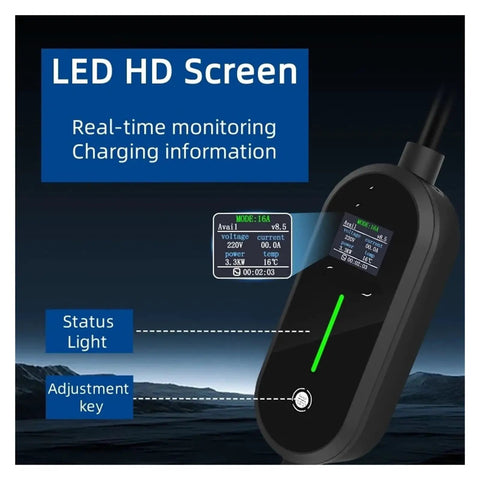 Hella Portable Ev Charger Type 2 7Kw 3.5Kw 16A To 32A Evese Road Trip Ready Electric Vehicle Supply Equipment with LED HD Screen.