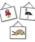 Framed animal paper crafts featuring a bird, a sloth, and another bird, made with a 3 Inch Circle Lever Punch For Paper Crafting And DIY Projects