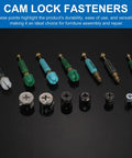 Heavy Hitter 25 Set Furniture Cam Lock Connector Kit With M6x40mm Cabinet Bolts and tough knuckle dowel pins shown on a black surface.