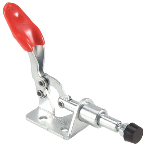 Metal toggle clamp with red handle, part of the Four Pack 45Kg Toggle Clamp Set With Quick Release Pull Action, Vertical And Horizontal.