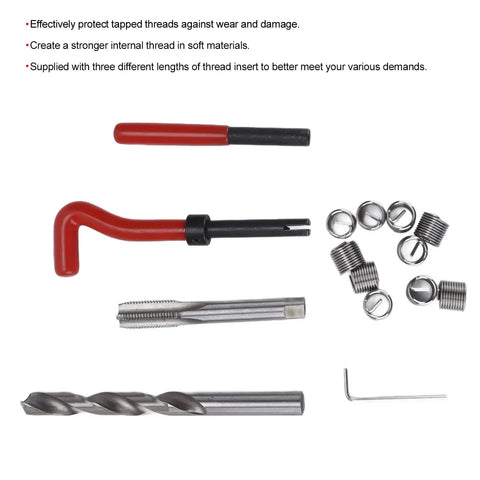 15 Piece Thread Repair Kit With Stainless Steel Inserts M12x1.5x16.3mm In A Handy Storage Case 3 Length Options, tool set