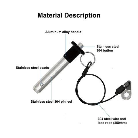 Heavy Duty 304 Stainless Steel Quick Release Ball Lock Pin With Push Button And Twenty Four Centimeter Lanyard Five Sixteenth Inch Diameter