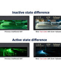 Comparison of traditional vs True Color auto-darkening welding lenses, inactive and active states, Shade 10, 2x4.25 inch.