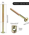 M6 X 100mm Bunk Bed Bolts 10 Pack Hardware Replacement Kit Hex Socket Wood Bed Screws For Bed Frames Carbon Steel Headboard Screws Spare Connectors For Wooden Bunk Beds And Chairs, showing detailed dimensions and measurements.