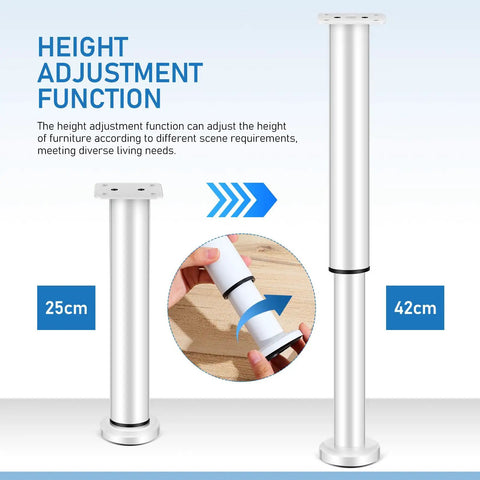 Adjustable Furniture Legs Replacement Kit For Sofa Tables Beds And Cabinets, Heavy Duty Steel Support Feet With Floor Protection, 25cm-42cm telescopic white cabinet legs