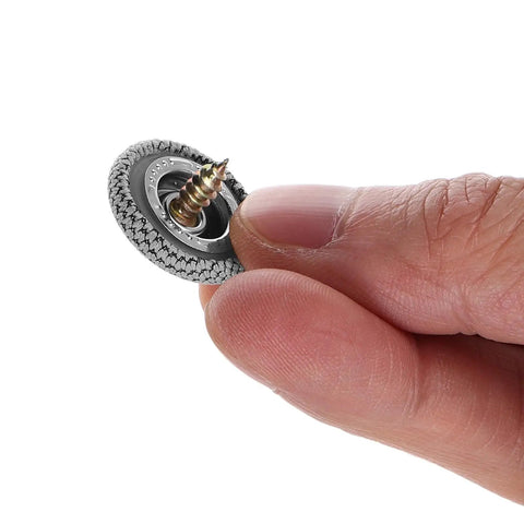 Close-up of Auto Roof Snap Pins Retainer 50 Piece Headliner Repair Kit showing a pin held between fingers.