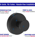 Vacuum Suction Cup Hooks For Shower And Bathroom Removable Towel Hooks For Glass Doors Windows And Walls Two Pack Black