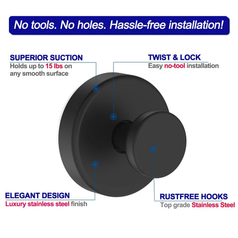Vacuum Suction Cup Hooks For Shower And Bathroom Removable Towel Hooks For Glass Doors Windows And Walls Two Pack Black