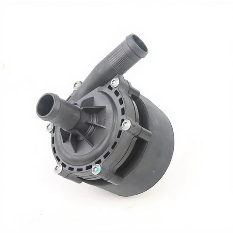 Heavy Duty Electric Water Pump For Tesla Model S Auxiliary Coolant Exchange Cooling System Replacement Built Tough Direct Swap Rapid Fit Bolt On Car Parts OEM Spec with hoses visible.