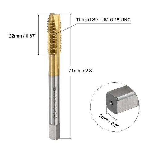 Spiral Point Tap 5 By 16 By 18 UNC B2 Accuracy Titanium Coated Pro Grade 6542 High Speed Steel Screw Tap Tapping Bit For Precision Threading in metalworking