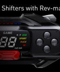 Close-up of Gokart Pro 2 Electric Go Kart For Teens 14 Plus dashboard with paddle shifters and rev-matching display.
