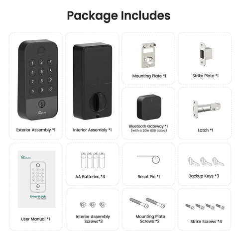 Smart Door Lock With WiFi And Bluetooth Gateway, No Keys Needed Keyless Entry With Code, Fingerprint And Keypad Deadbolt parts