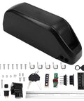 Heavy Duty Downtube Ebike Battery Case For Up To Ninety One 18650 Cells Diy Electric Bike Pack With Rock Solid Mechanical Lock and accessories.