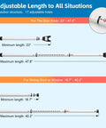 Diagram showing Heavy Duty Door Security Bar Adjustable Up To 47 Inches for sliding doors and door knobs with measurement details.
