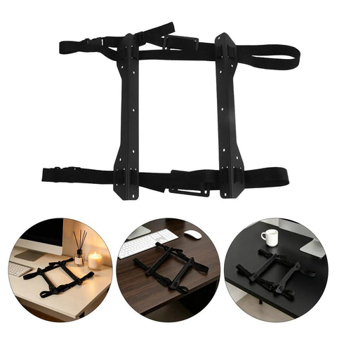 Heavy Duty Under Desk PC Tower Mount Rack With Stainless Steel Anti Vibration Caging And Heavy Duty Ratchet Straps shown with adjustable straps.