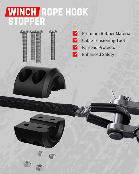 Winch hook stopper components for Heavy Duty Synthetic Winch Rope One Quarter Inch By 50 Foot With 10000 Lbs Break Strength