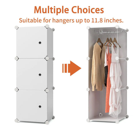 Closet Organizer 16 Cube Storage With Doors Portable Wardrobe System For Bedroom And Home White, showcasing open and closed views