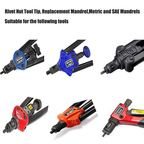 Heavy Duty Rivet Nut Tool Replacement Mandrel Featuring Metric And Sae Threads Built Damn Tough With High Hardness Carbon Steel for various tools.
