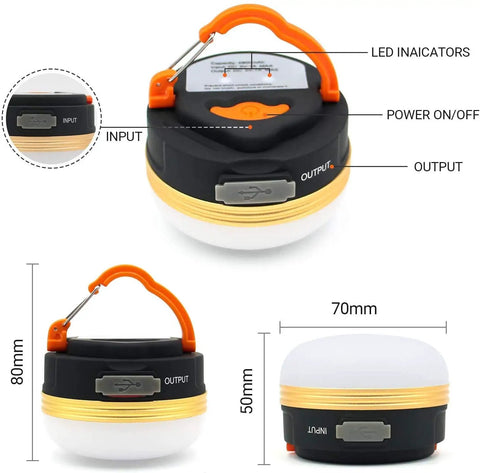 Rechargeable LED Camping Lantern With 4 Light Modes, 300 Lumens, 1800mAh Power Bank, Magnetic Base, dimensions shown