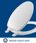 Economy Durable Wood Toilet Seat Elongated White Made in USA Easy Top Tightening Hinges Installation for Modern Bathrooms