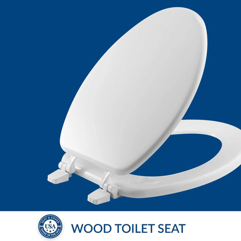 Economy Durable Wood Toilet Seat Elongated White Made in USA Easy Top Tightening Hinges Installation for Modern Bathrooms