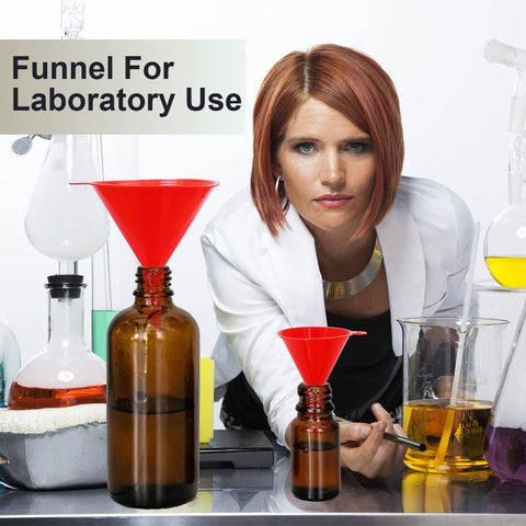 Four Piece Plastic Funnel Set With Nesting Design in Red, Super Handy for Kitchen and Automotive Use, funnels in laboratory setup