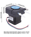 Hella Accurate Micro Peristaltic Pump Featuring Heavy Duty 42 Stepper Motor For Smooth Liquid Dosing Aquarium Transfer And Lab Setup Adjustable Output Up To 140 Ml Per Minute 6 To 24V Dc, showing dimensions and ports.