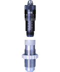 Dead Nuts Accurate Rifle Micrometer Adjustment Screw For Universal Bullet Seating Dies showing black micrometer top and silver base.