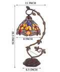 Dragonfly Tiffany Style Table Lamp With Blue And Yellow Stained Glass Shade Bronze Metal Leaf Base 21 Inch Tall 8 Inch Wide Shade