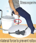 Heavy Duty Toilet Safety Rails With Adjustable Support Leg For Seniors undergoing a stress experiment next to a toilet