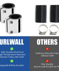 Comparison of Beefy 1 Inch Exhaust Sleeve Clamp Band Set and standard materials for 1 inch ID exhaust pipes, featuring aluminum clamps.