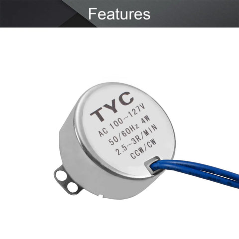 110V Synchronous Turntable Motor 2.5 to 3 RPM 4W CW CCW Direction TYC50 with blue wire and metal casing