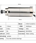 Water Cooled CNC Spindle 4.0KW 24000 RPM ER25 Four Bearings Setup chart with dimensions and specifications