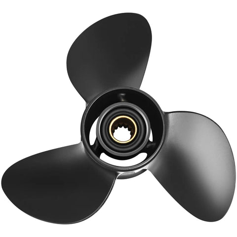 Aluminum Outboard Boat Propeller 11.75 Inch Diameter By 17 Inch Pitch, 13 Spline Tooth, Right Hand Rotation, Fits 40 To 50HP Johnson Evinrude OMC Stern Drive, Model 176422, 4 Stroke, Durable Performance, top view