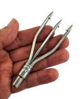 Galvanized 3 Prong Flat Trident For Spearfishing Freediving And Scuba Diving, shown in hand for size comparison