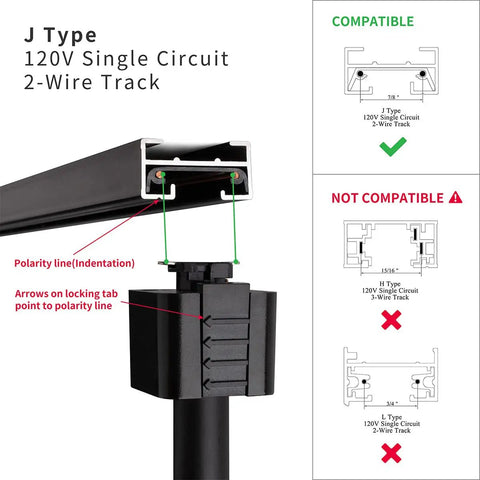 LED Track Lighting Heads Pack Of 6 For Real, 6.5W Each, J Type Compatible Single Circuit Track 120V 2-Wire Polarity Diagram