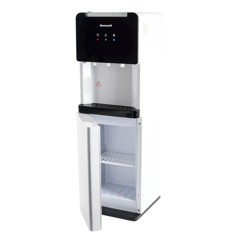 Top Load 3 To 5 Gallon Water Dispenser With Hot Cold And Room Temperature Water, Compact Design With Built In Cabinet Open Door