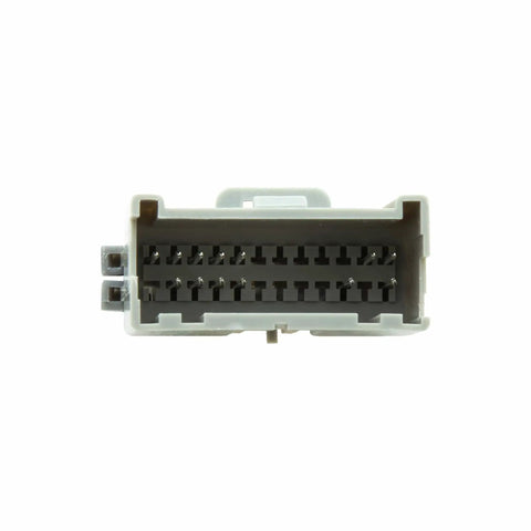 Front view of plug and play factory stereo replacement interface adapter for GM vehicles 2000 to 2013 aftermarket car radio wiring harness