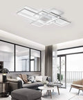 Room with Three Square Geometric LED Ceiling Light Fixture, Modern Flush Mount 75W Cool White 6000K Acrylic Lamp For Kitchen Dining Living Room Study