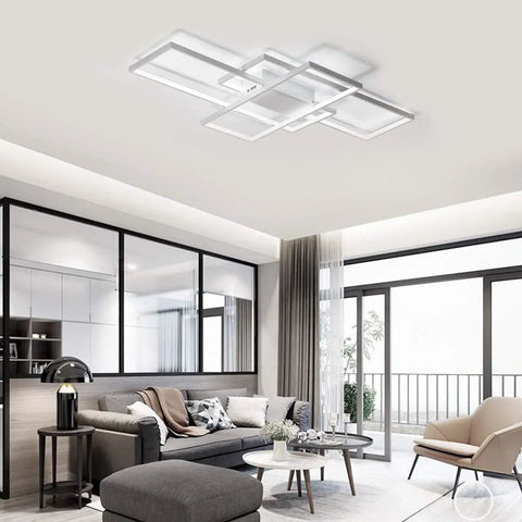Room with Three Square Geometric LED Ceiling Light Fixture, Modern Flush Mount 75W Cool White 6000K Acrylic Lamp For Kitchen Dining Living Room Study
