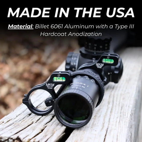 Ultra Low Profile Anti Cant Bubble Level on 30mm scope with one-bolt clamp in 6061 aluminum, Type III anodized, outdoors