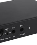 Heavy Duty UPS Power Supply With 18000mAh Battery Backup showing input and output ports, USB Type-C, and DC connectors.