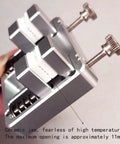 Close-up of Beefy Heavy Duty Soldering Clamp Station With Adjustable Aluminum Workbench Fixture And Heat Resistant Ceramic Jaw